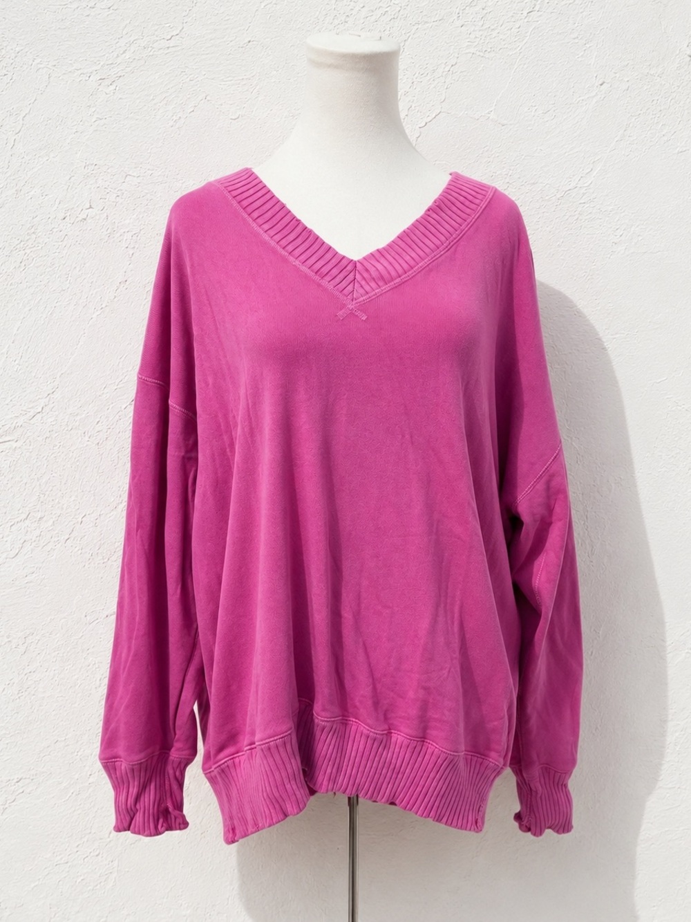 Aerie Oversized Pink V Neck Sweatshirt Soft Slouchy Lounge Pullover S